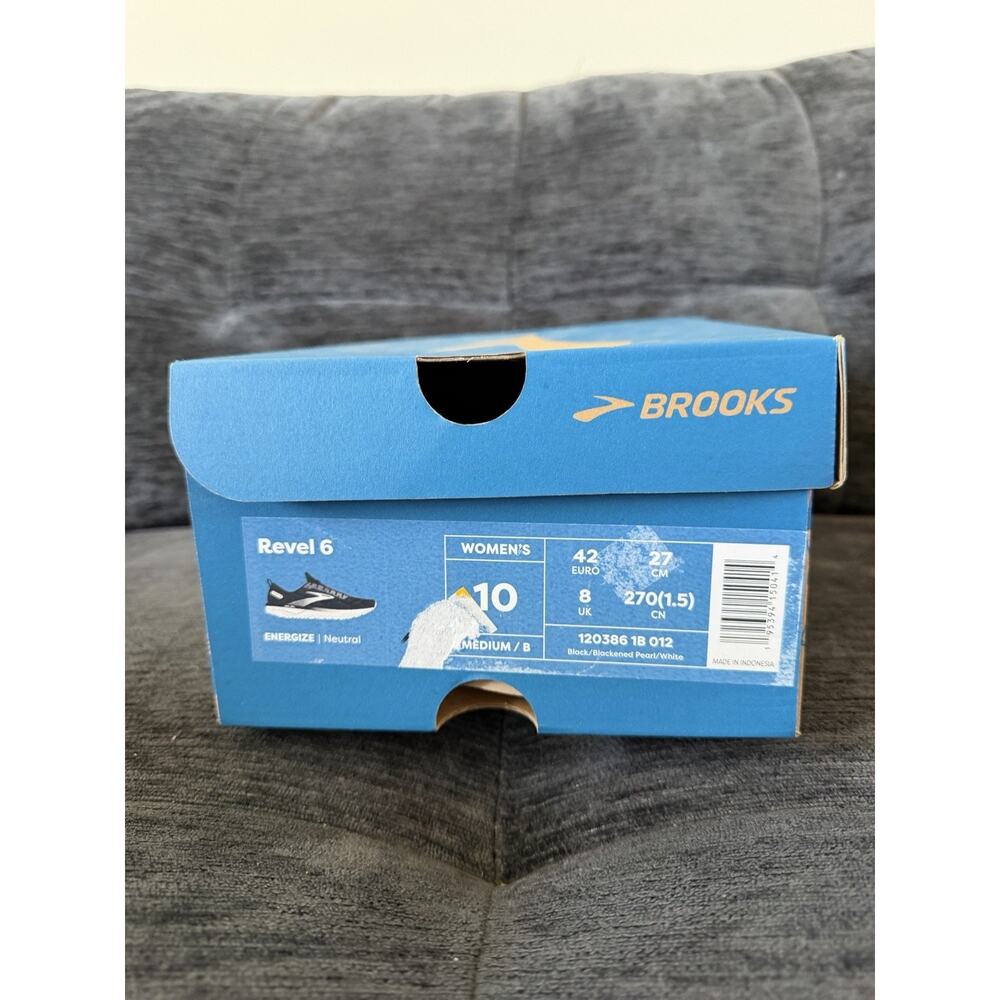 Size 10 -Brooks Revel 6 Black Blackened Pearl White Women’s Tennis Athletic Shoe - Picture 6 of 6
